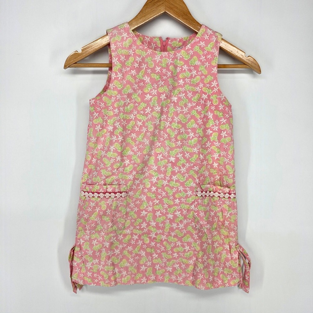 Lilly Pulitzer Shift Dress Girls 6X Pink Pineapple Floral Sleeveless Pockets